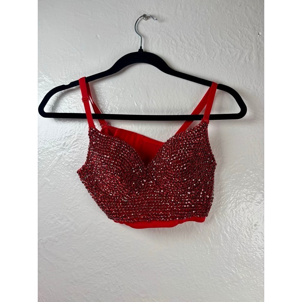 Bustier Crop Top Red 36B Rhinestone Embellished Festival Burlesque Rave Festival